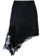 A.f.vandevorst - Asymmetric Lace Hem Mini Skirt - Women - Cotton/spandex/elastane/viscose - 38, Black, Cotton/spandex/elastane/viscose