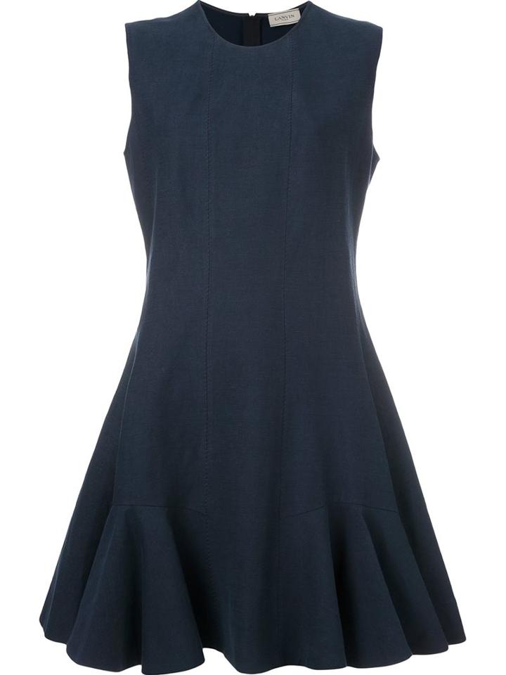 Lanvin Pleated Skirt Mini Dress, Women's, Size: 38, Blue, Cotton/linen/flax/spandex/elastane/viscose