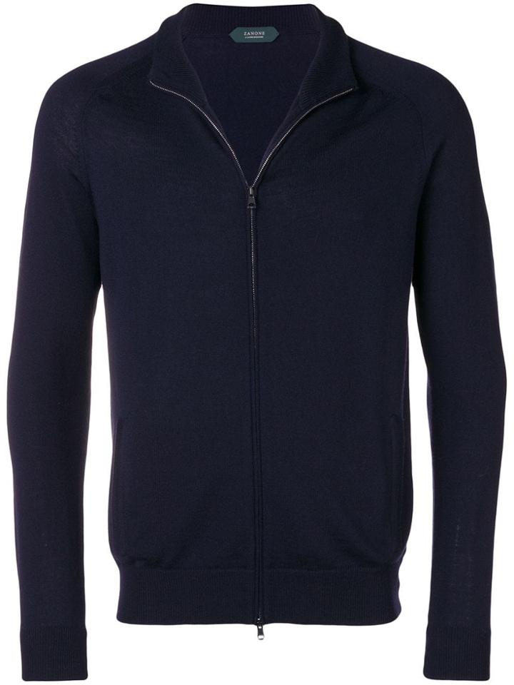 Zanone Zipped Up Cardigan - Blue