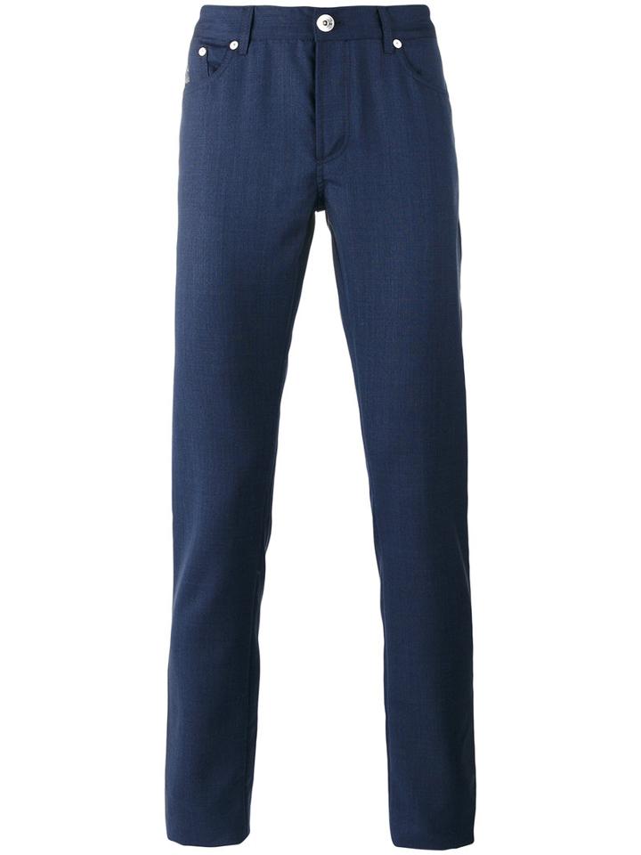 Brunello Cucinelli Straight Trousers, Men's, Size: 52, Blue, Wool/cotton/viscose