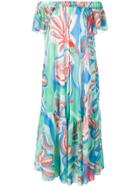 Emilio Pucci Badea Print Off Shoulder Dress - Green