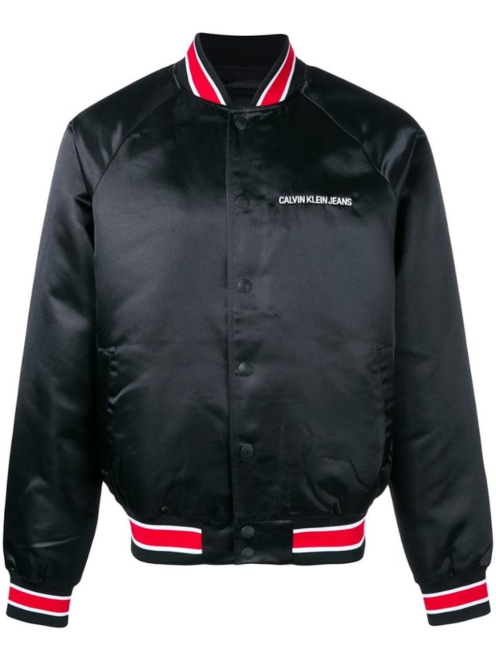 Calvin Klein Jeans Logo Print Bomber Jacket - Black