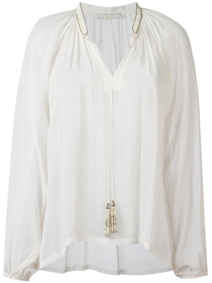 Amen Tassel Neck Blouse, Women's, Size: 44, Nude/neutrals, Viscose/metal/glass