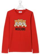 Moschino Kids Teen Teddy Logo Print Top - Red