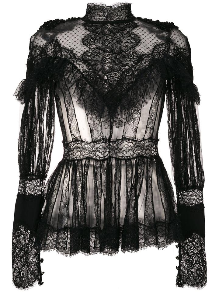 Amen Sheer Lace Blouse - Black