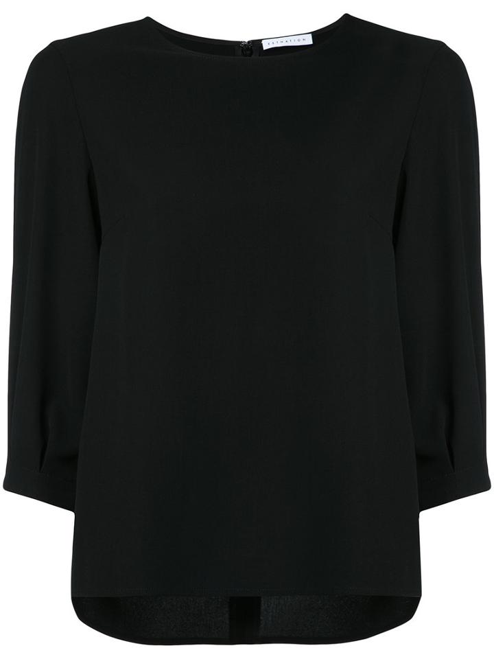 Estnation - Cropped Sleeve High Low Hem Blouse - Women - Polyester - 36, Black, Polyester