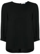 Estnation - Cropped Sleeve High Low Hem Blouse - Women - Polyester - 36, Black, Polyester