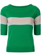 Guild Prime Striped Half Sleeve Sweater - Green