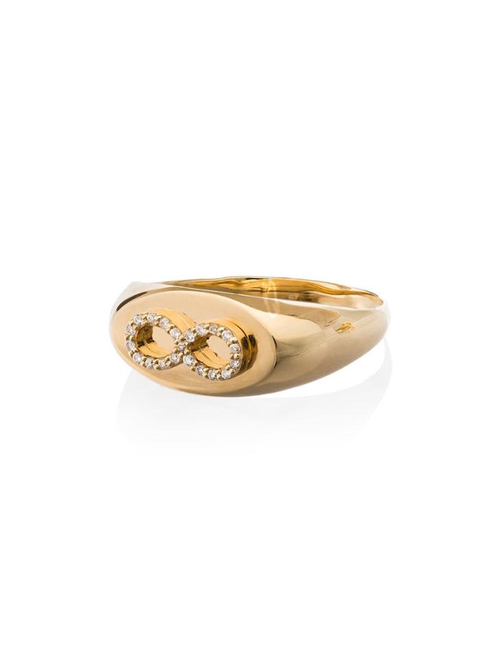Foundrae Yellow Gold Infinity Baby Signet Ring - Metallic