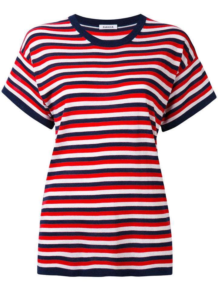 P.a.r.o.s.h. - Striped Knitted T-shirt - Women - Silk/cashmere - S, Blue, Silk/cashmere