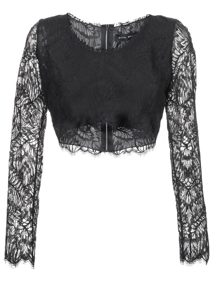 Baja East Lace Cropped Blouse - Black