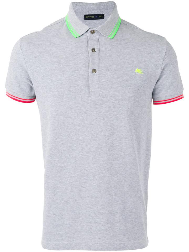 Etro Neon Detail Polo Shirt, Men's, Size: Xxl, Grey, Cotton/polyester
