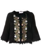 Red Valentino Floral Embroidered Cropped Jacket - Black