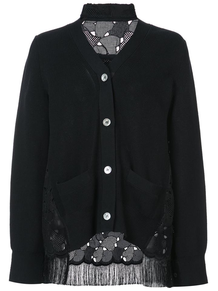 Sacai Heart Lace Embellished Cardigan - Black