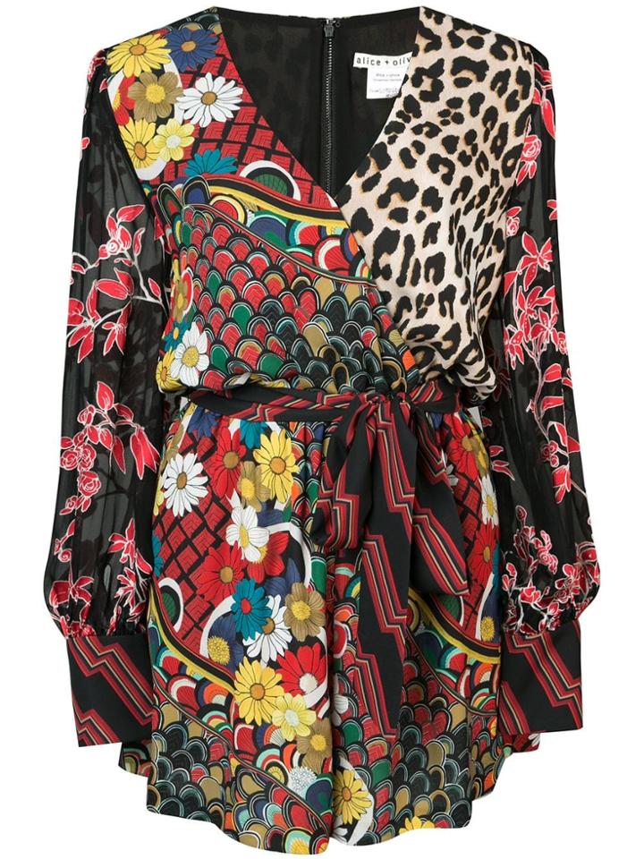 Alice+olivia Nelia Multi-print Playsuit - Black