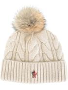 Moncler Grenoble Pompom Beanie, Women's, White, Cashmere/wool/coyote Fur