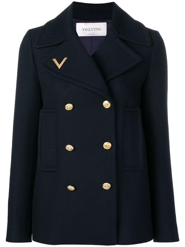 Valentino Logo Embroidered Peacoat - Blue