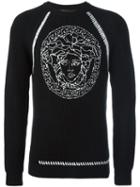 Versace Medusa Cable Knit Sweatshirt, Men's, Size: 46, Black, Wool