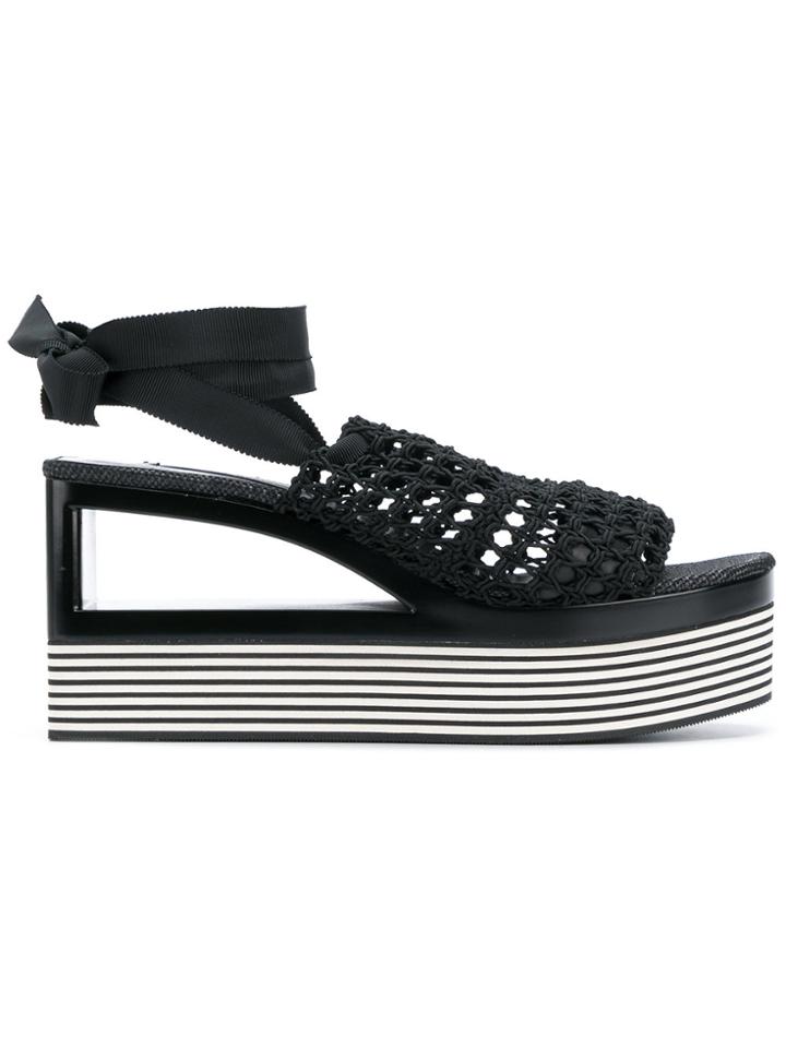 Casadei Woven Wedge Sandals - Black