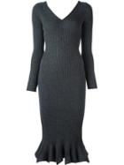 Lanvin Ribbed Knit Frill Dress, Women's, Size: Small, Grey, Wool