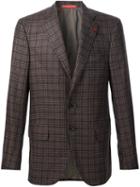 Isaia Plaid Blazer Jacket, Men's, Size: 56, Brown, Silk/cashmere