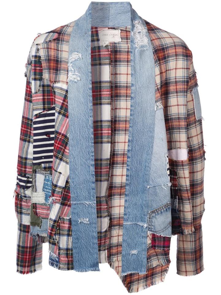 Greg Lauren Distressed Denim Kimono - Blue