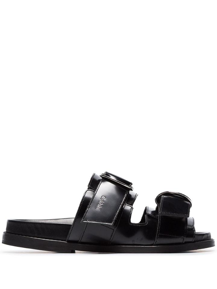 Ganni Dual Strap Flat Sandals - Black