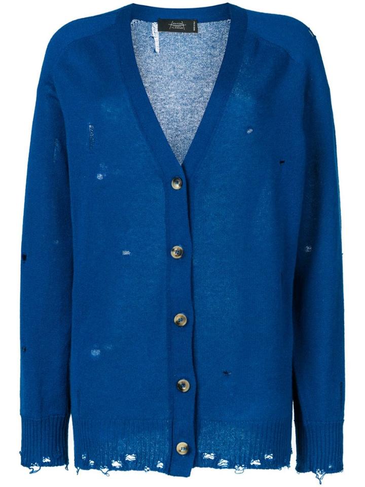 Maison Flaneur Distressed Cashmere Cardigan - Blue