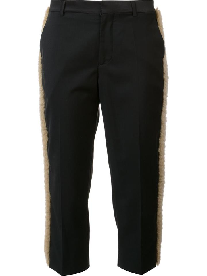 Maison Margiela Stripe Trim Cropped Trousers, Women's, Size: 40, Black, Cotton/virgin Wool
