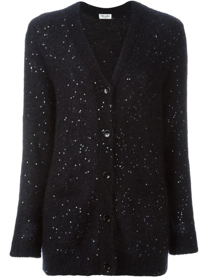 Saint Laurent Sequin Embellished Cardigan, Women's, Size: Xs, Black, Silk/polyester/mohair/wool