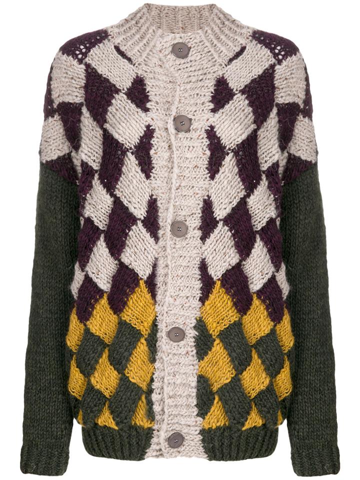 Oneonone Checked Loose Knit Cardigan - Multicolour
