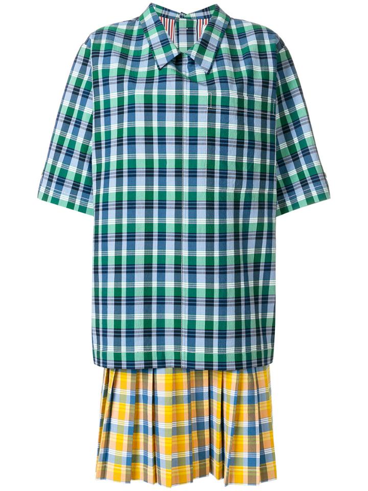 Thom Browne Polo Collar Pleated Bottom Dreshort Sleeve In Small Madras