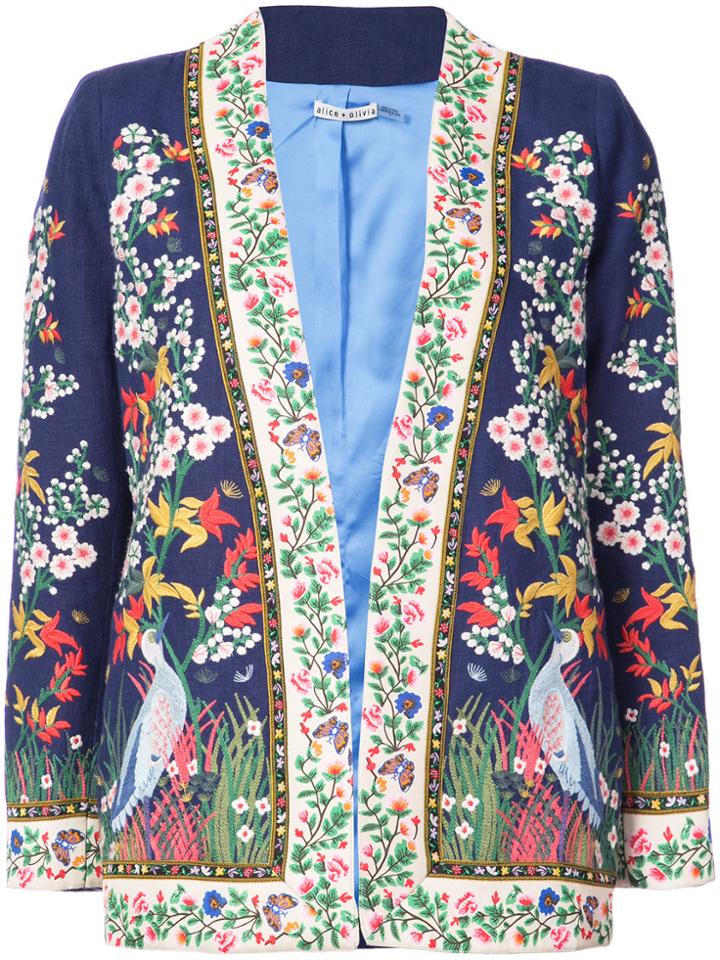 Alice+olivia Embroidered Floral Jacket - Blue