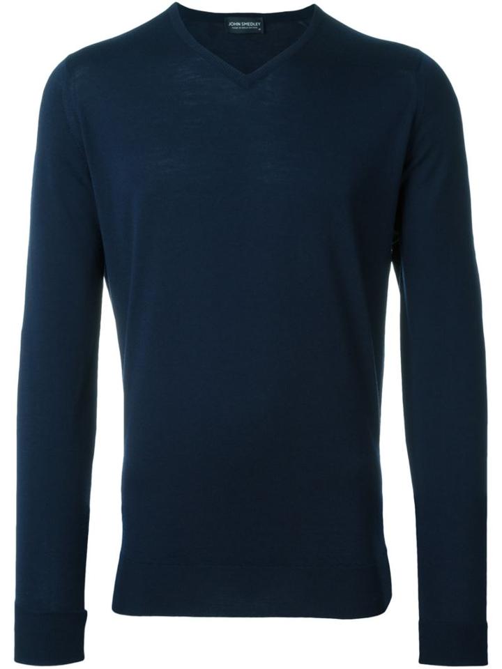 John Smedley 'bower' V-neck Sweater, Men's, Size: Medium, Blue, Merino/virgin Wool