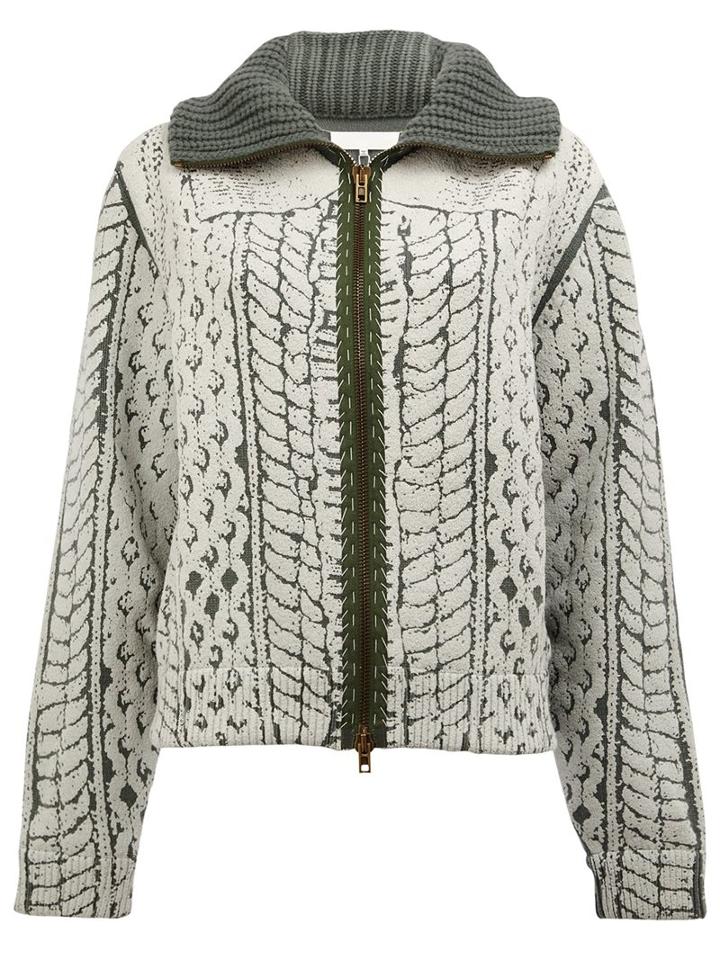 Maison Margiela Printed Knit Jacket, Women's, Size: Small, Green, Wool