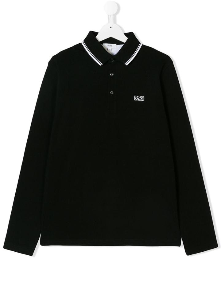 Boss Kids Teen Striped Trim Polo Collar - Black