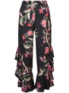 Patbo Floral Ruffle Trousers - Black