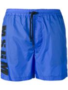 Msgm Logo Print Running Shorts, Men's, Size: 44, Blue, Polyamide