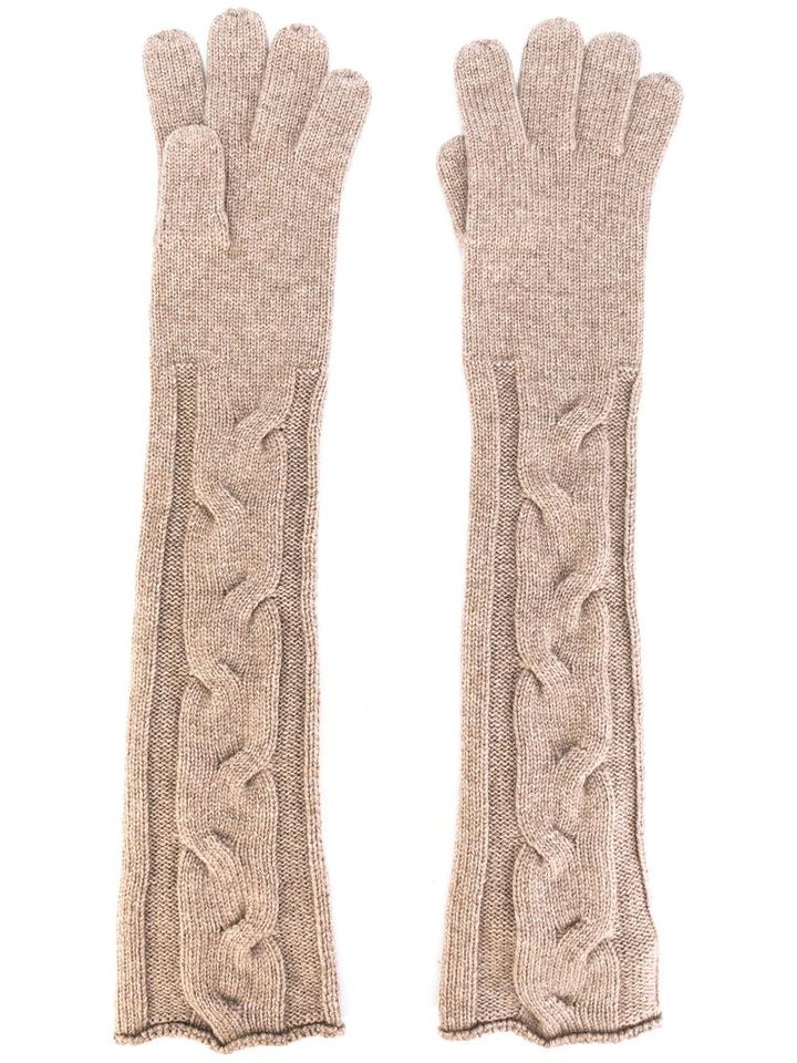 Loro Piana - Cable Knit Long Gloves - Women - Cashmere - M, Brown, Cashmere