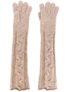 Loro Piana - Cable Knit Long Gloves - Women - Cashmere - M, Brown, Cashmere