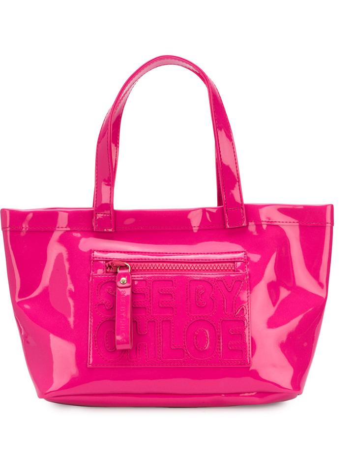 See By Chloé Logo Embossed Tote Bag - Pink & Purple