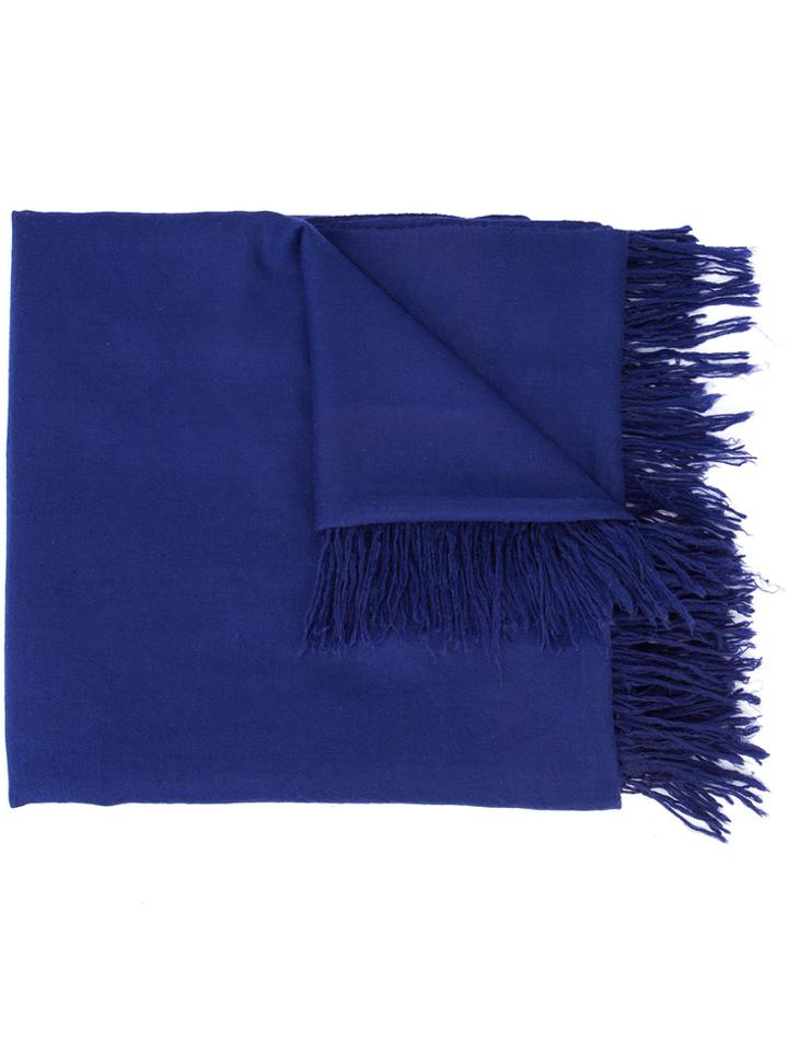 The Elder Statesman Cashmere Fringed Scarf - Blue