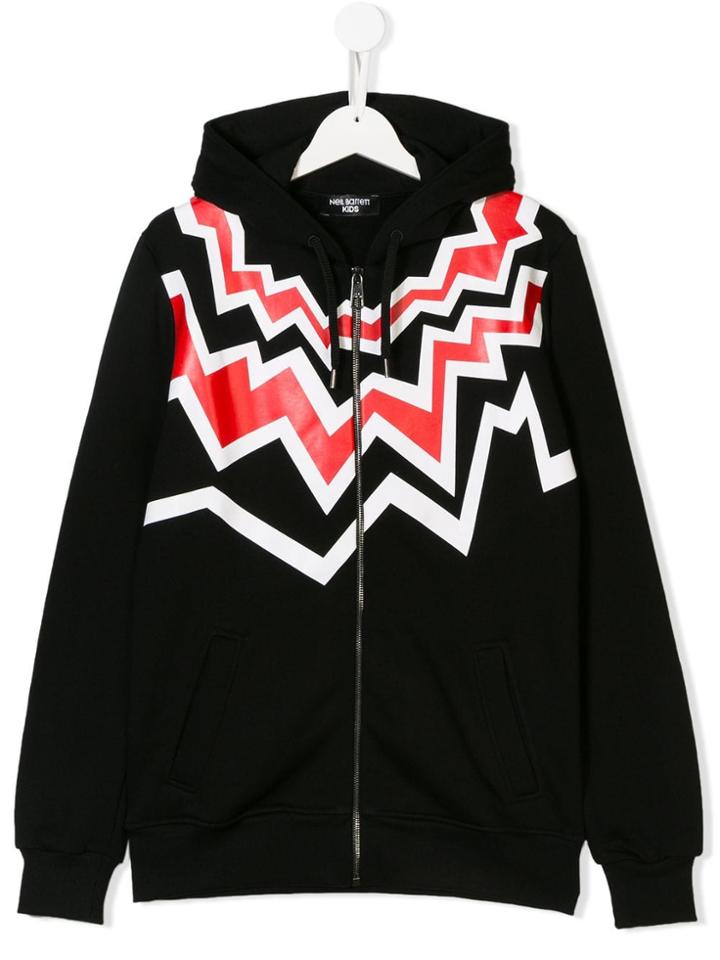 Neil Barrett Kids Teen Full Zip Printed Hoodie - Black