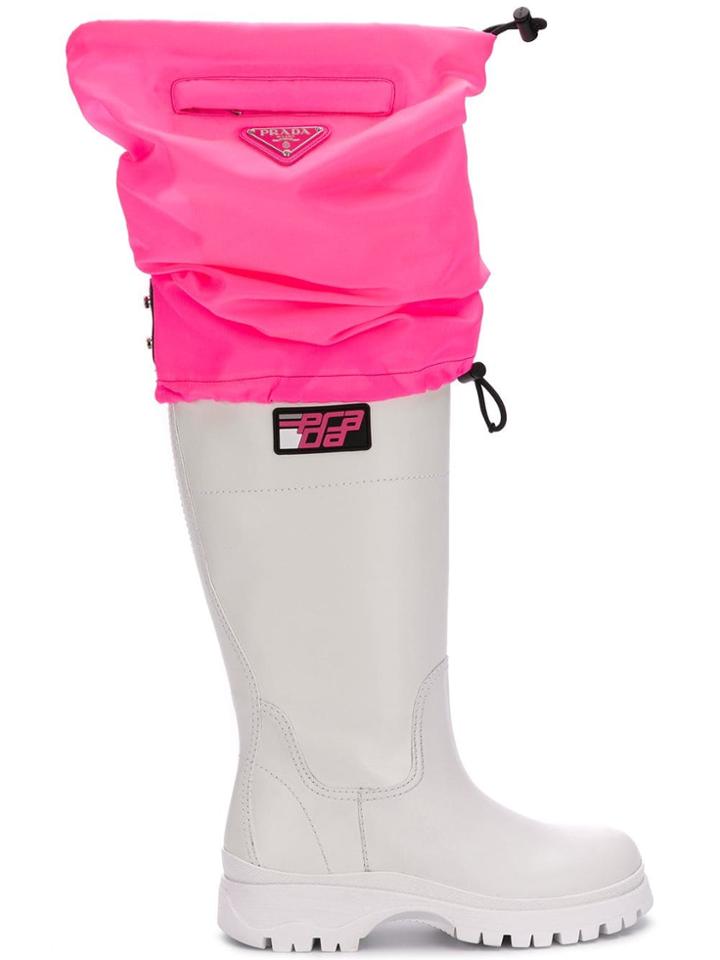 Prada Logo Patch Wellies - White