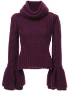 Brandon Maxwell Bell Sleeve Roll Neck Sweater - Pink & Purple