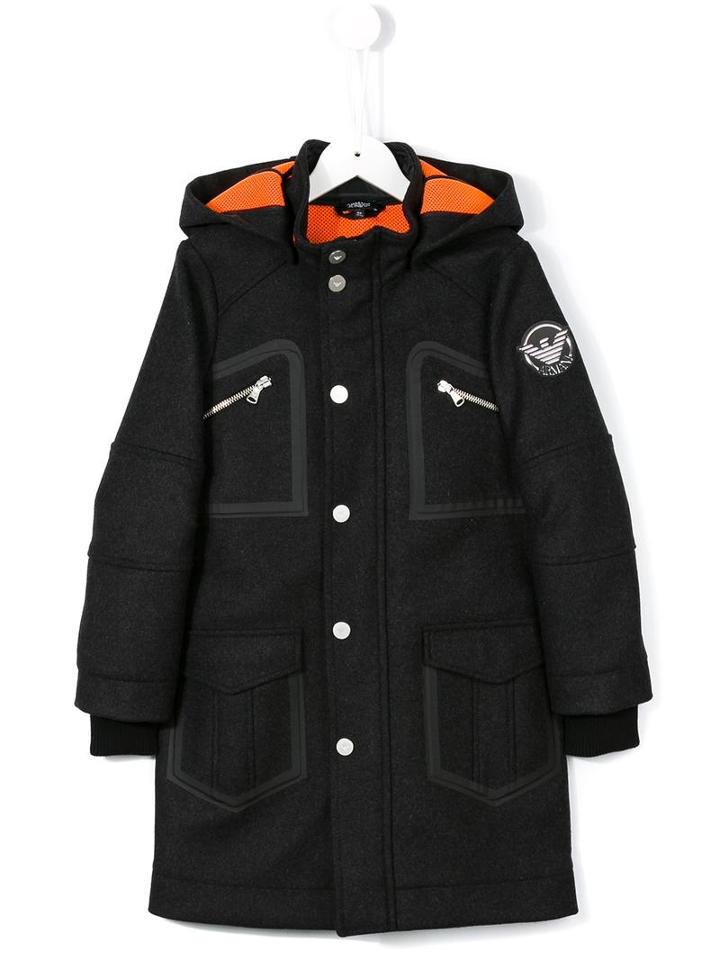 Armani Junior Hooded Coat, Boy's, Size: 12 Yrs, Grey
