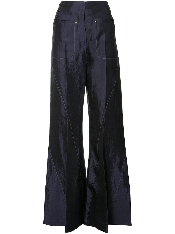 Esteban Cortazar Flared Trousers, Women's, Size: 38, Blue, Cupro/linen/flax