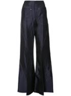Esteban Cortazar Flared Trousers, Women's, Size: 38, Blue, Cupro/linen/flax