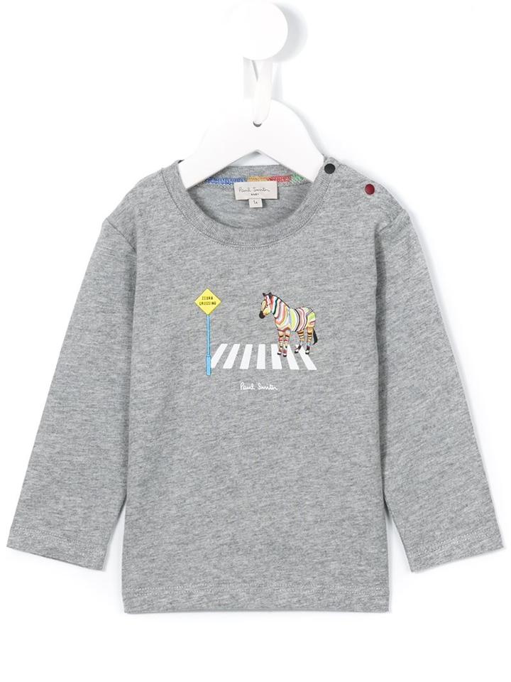 Paul Smith Junior - Zebra Crossing Logo Print T-shirt - Kids - Cotton - 6 Mth, Grey