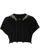 Amen Cropped Embellished Hoodie, Women's, Size: 40, Black, Cotton/glass/metal/polyester